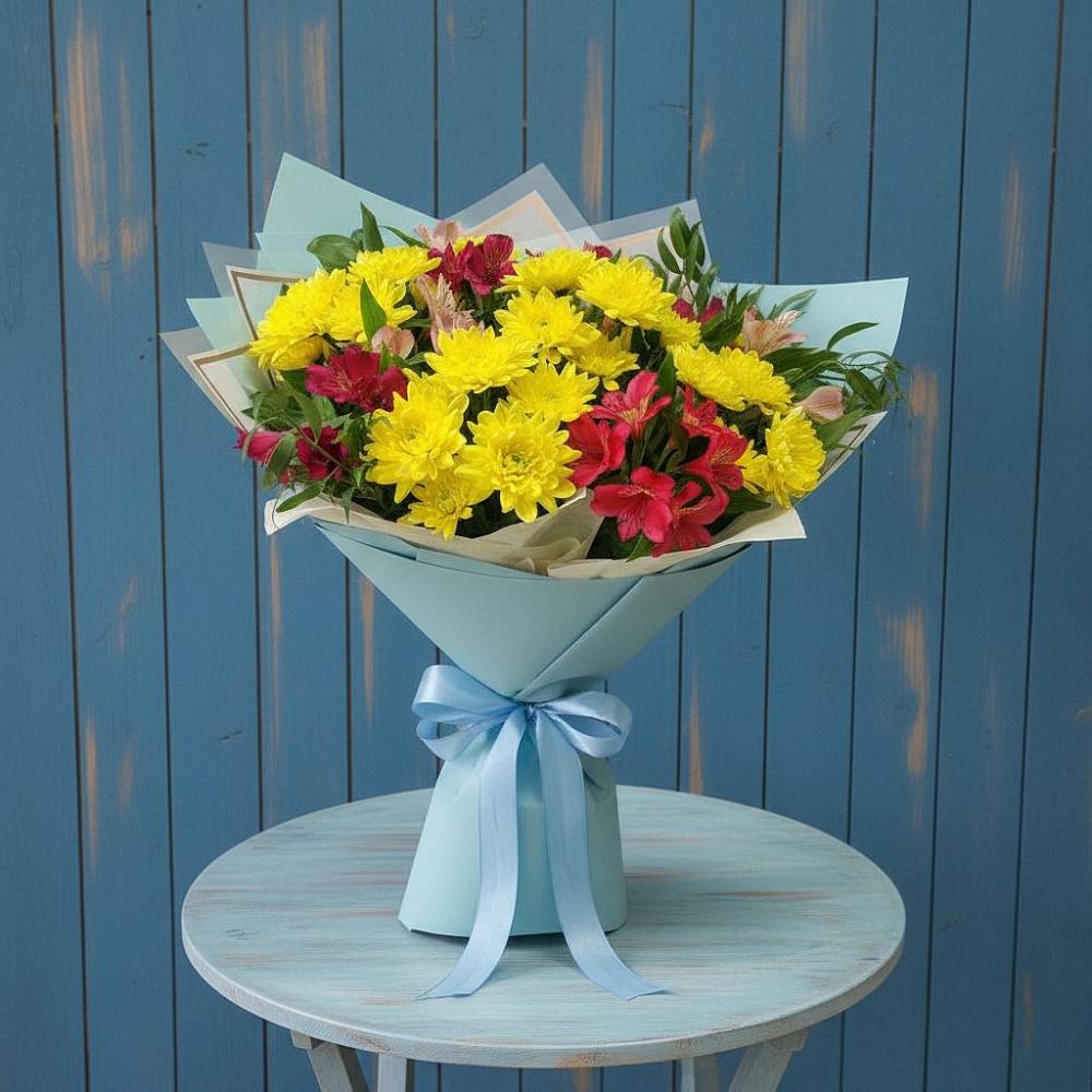 Букет цветов из: Альстромерии и Хризантемы в Каменоломни