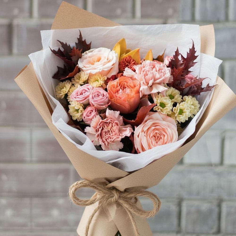 Букет цветов из: Гвоздики, Хризантемы и Розы в Каменоломни