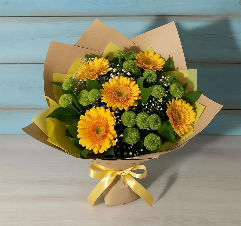 Букет цветов из: Герберы и Хризантемы в Каменоломни