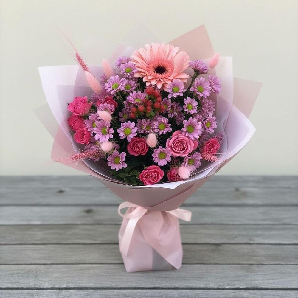 Букет цветов из: Розы, Герберы и Хризантемы в Каменоломни