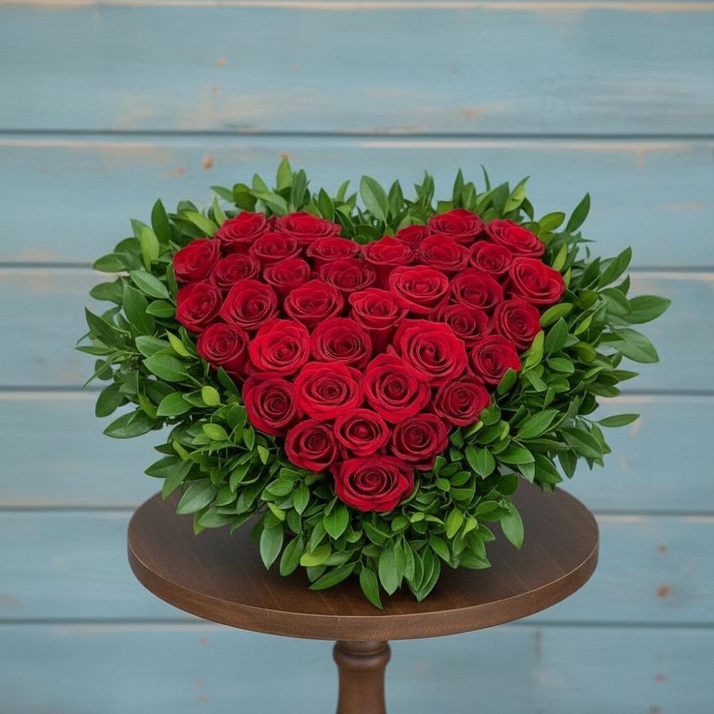 Цветочная композиция из Розы в виде сердца в Каменоломни